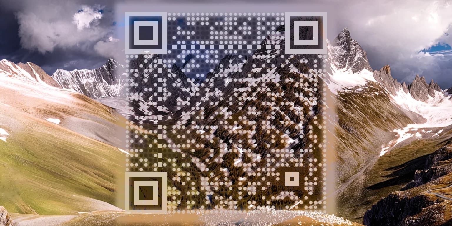 QR code artístico com IA: Panorama de montanha
