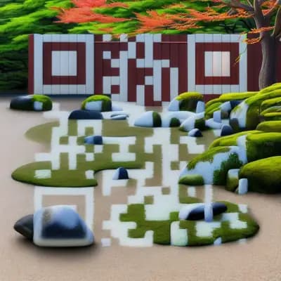 Ejemplo de arte QR con IA - estilo jardín zen japones creado con el Generador de Arte IA de QR-Verse