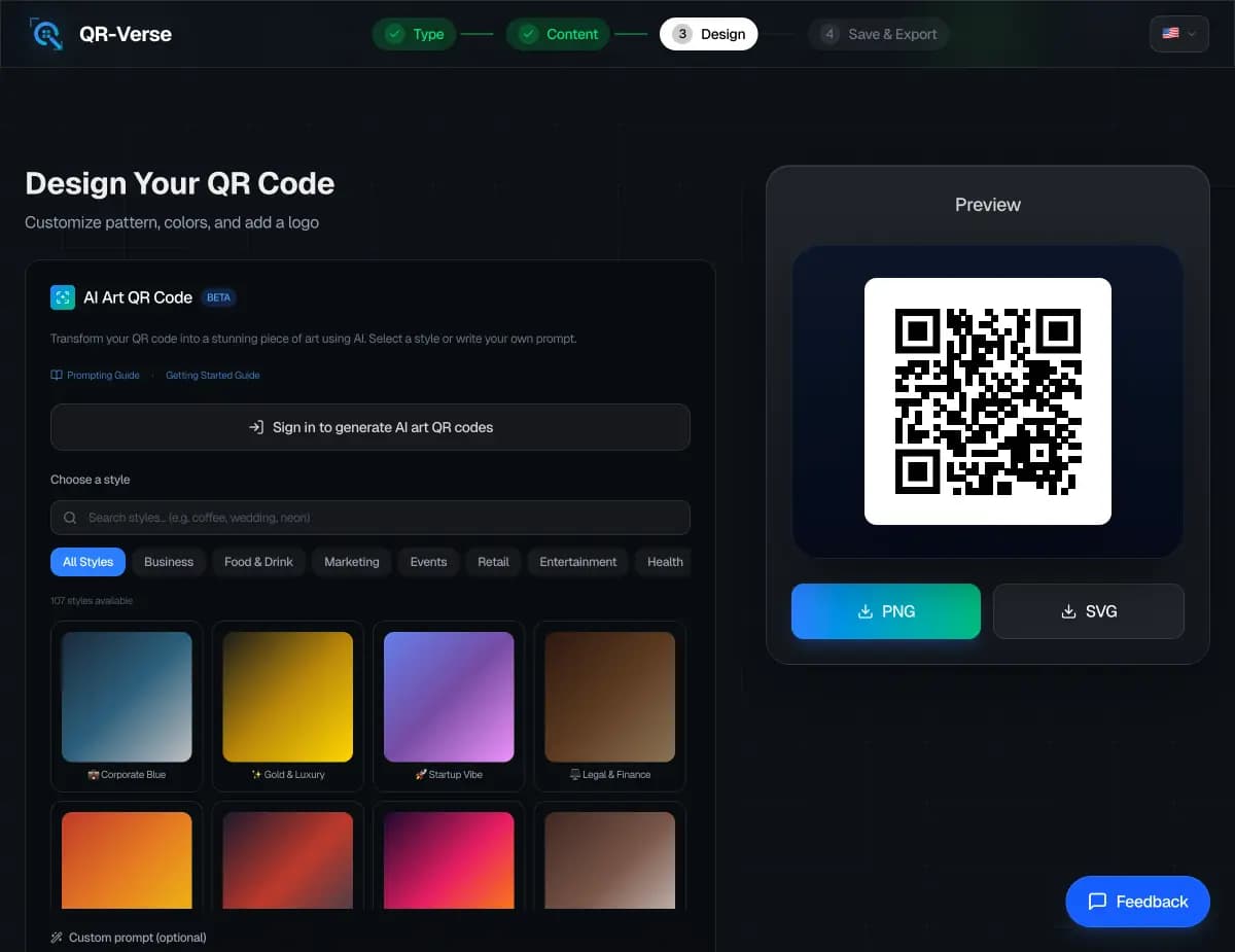 Resultados del Generador de Arte IA de QR-Verse - 4 variaciones únicas de códigos QR generados a partir de un solo prompt