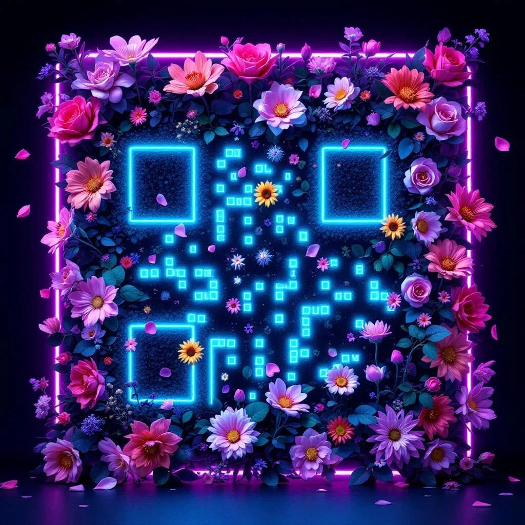 QR code com IA em estilo floral - design elegante e natural para marcas de bem-estar e orgânicos