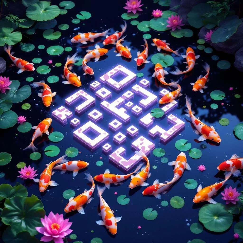 Arte de QR code com IA - elegante estilo carpas koi para branding premium