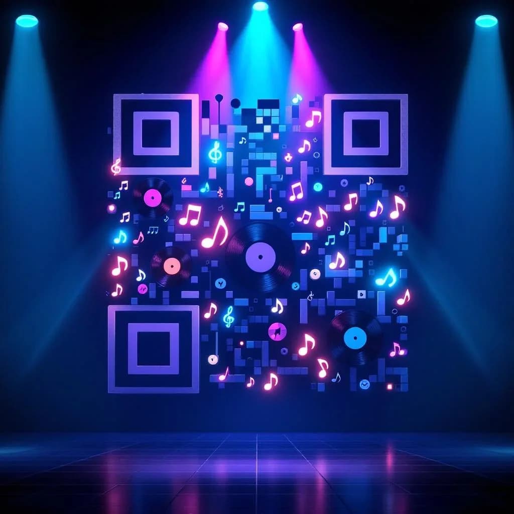 QR code com IA em estilo musical - design dinâmico e energético para músicos e performers