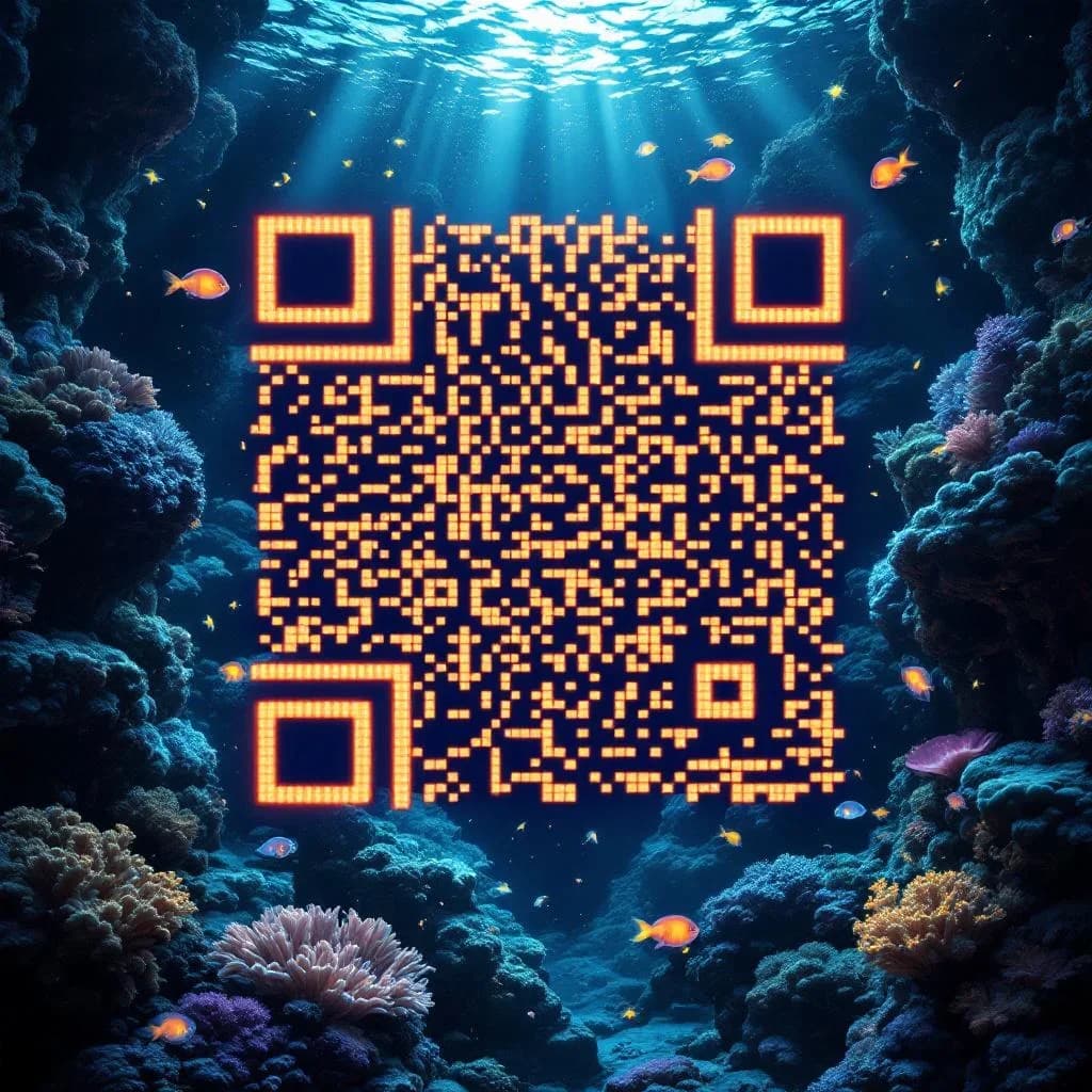 QR code com IA em estilo oceano subaquático - design vibrante e chamativo para marcas criativas