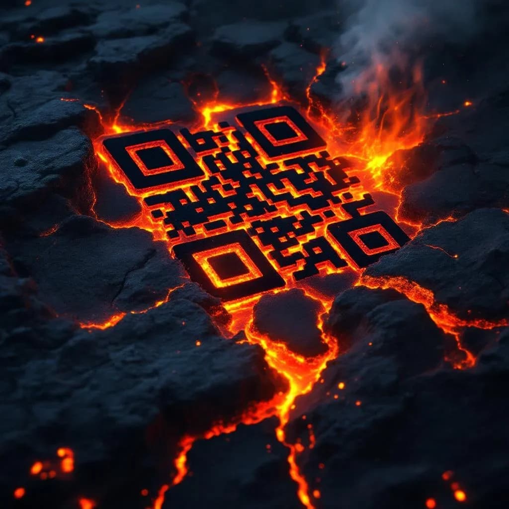 Variação de QR code com IA - tema lava vulcânica com vermelhos ardentes