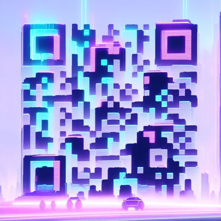 Variacao de QR code com IA - tema paisagem urbana neon com cores vibrantes