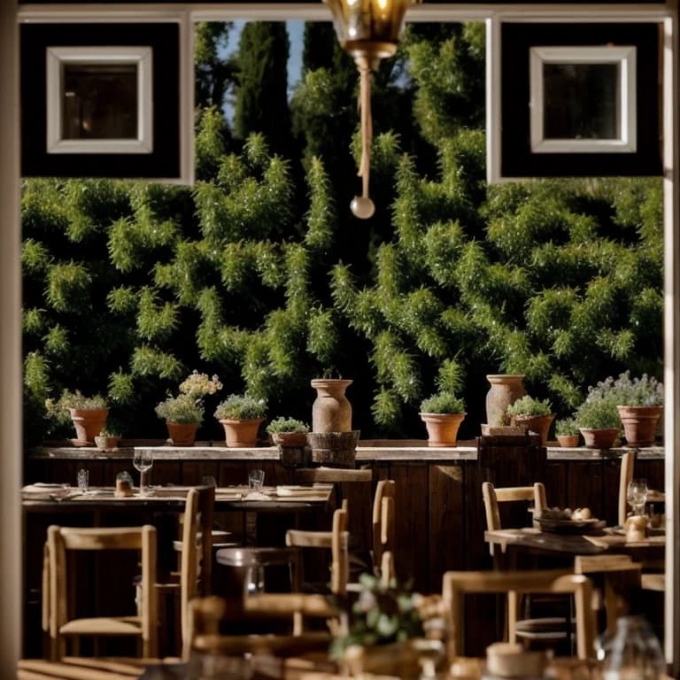 KI-QR-Code-Kunst für Restaurants - warme italienische Gastronomieszene, scannbar und verlinkt zu qr-verse.com