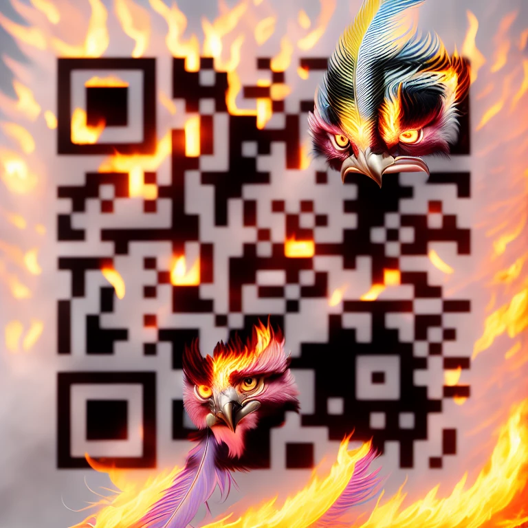 AI QR code in phoenix style - fiery, dynamic art design for creative content