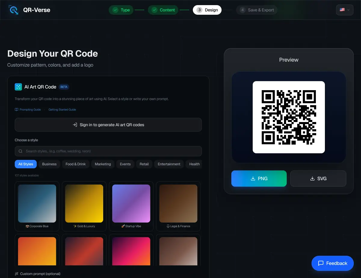 QR-Verse AI Art Generator results — 4 unique AI QR code variations generated from a single prompt